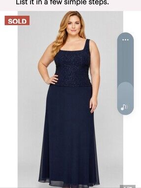 Alex Evenings Plus Size 16 Navy Glitter Formal Gown Dress / Mother of the NWT
